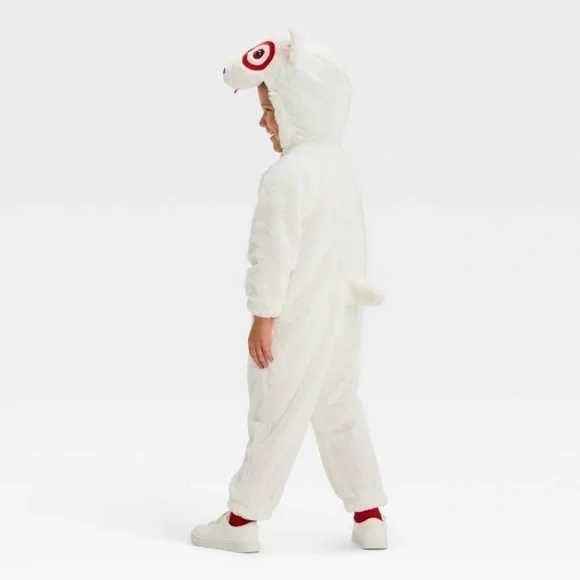 Target Bullseye Dog Kids Costume One Piece Suit NEW 18-24 mos White Fuzzy - Picture 3 of 3